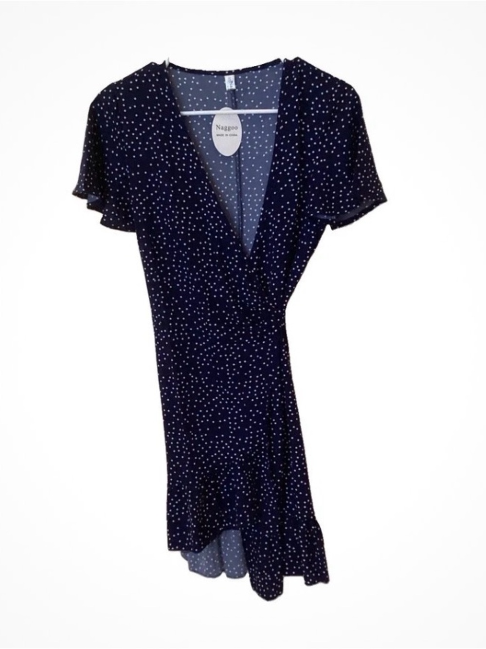 Naggoo Navy Polka Dot Wrap Midi Dress